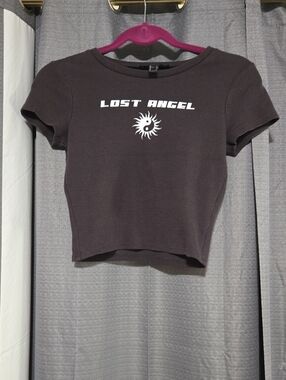 Forever 21 Black Ribbed 'Lost Angel' Crop Tee